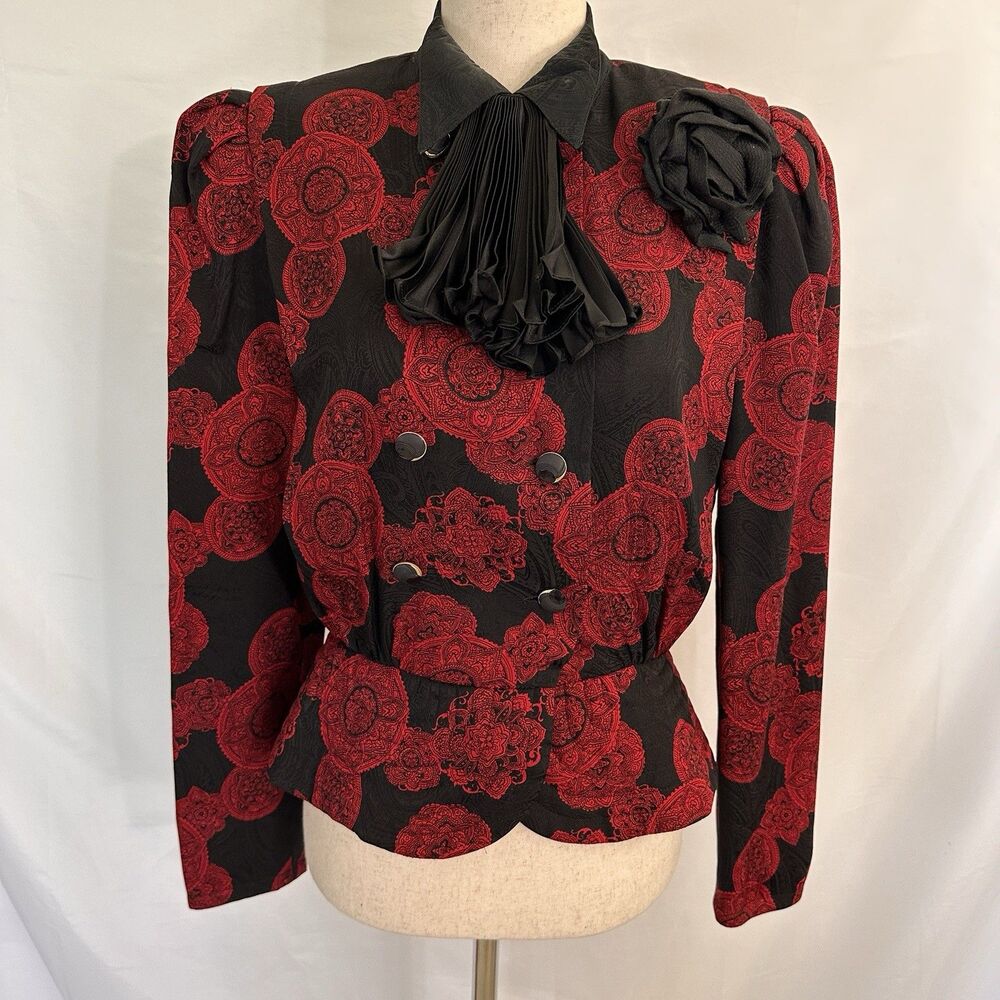 Beautiful VTG Richard Warren Abstract Art Silk Lined Peplum Jacket Size 8